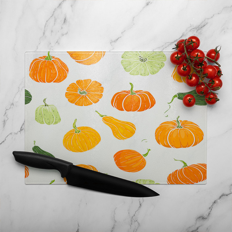 Pumpkin Illustrations Glass Chopping Board, 28cm L x 20cm W