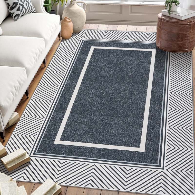 Tapis décoratif lavable à tapis à bordure géométrique pour salon de chambre à coucher, Rectangle 9 pi x 12 pi