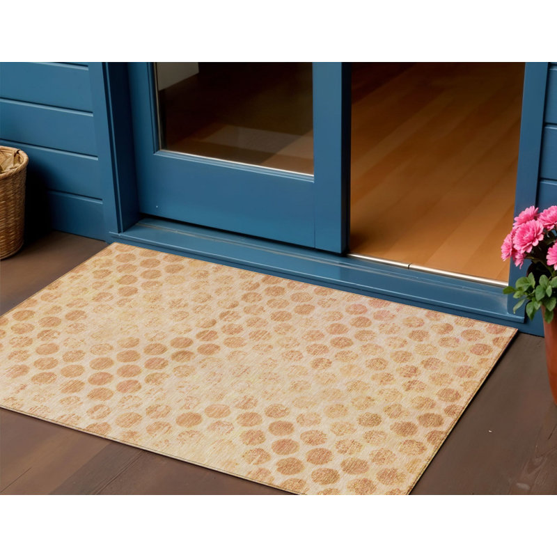 Tapis extérieur lavable à pois 3 pi x 5 pi pêche et rouille