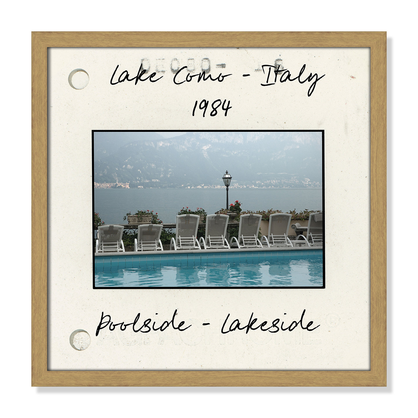 Travel Slide Collection "Lake Como, Italy" Print, Natural Single Picture Framed Paper, 17" H x 17" W x 0.75" D