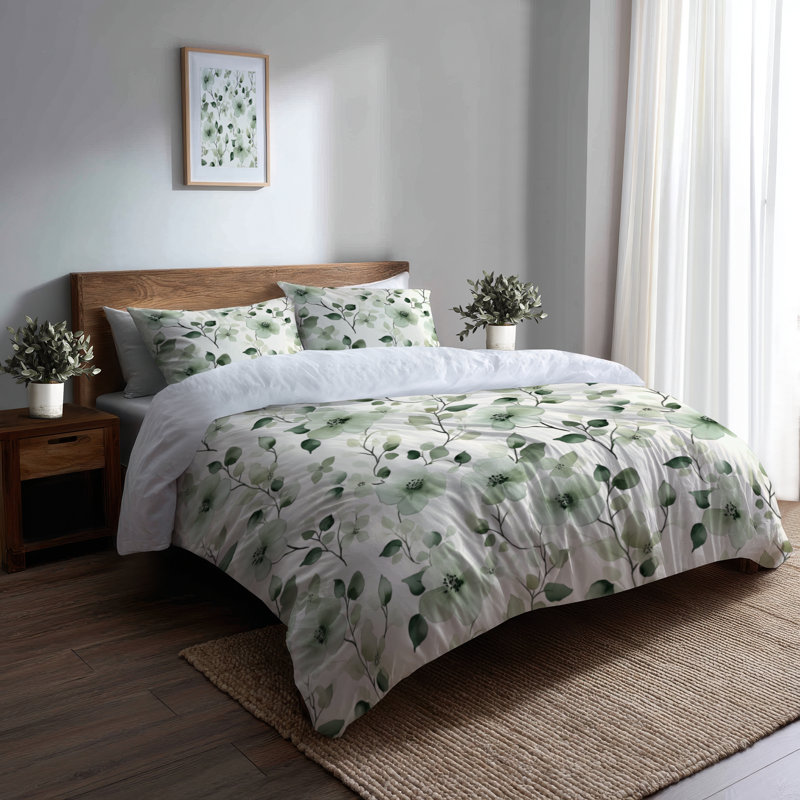 Ensemble de literie 4 pièces Country Farmhouse - Ensemble d'édredon Floral Willow Green Blooms