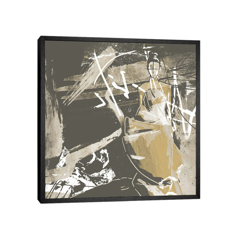 Beige Abstract Dress by On Rei - Floater Frame Gallery-Wrapped Canvas Giclée on Canvas, Black Framed