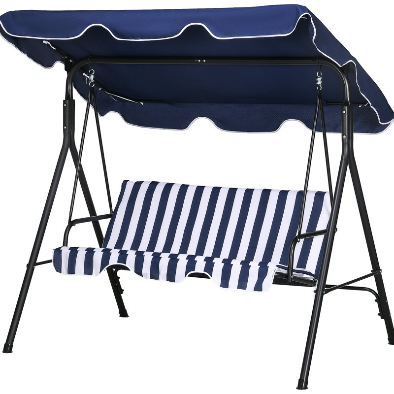 3 Patio Swing Chair, Dark Blue. Removable Cushion. Strong Steel Frame. Adjustable Tilt Canopy For Poolside, Backyard. Relax And Unwind Yourself. 440 Lbs Weight Capacity. 67.75"W X 43.25"D 60.25"H.
