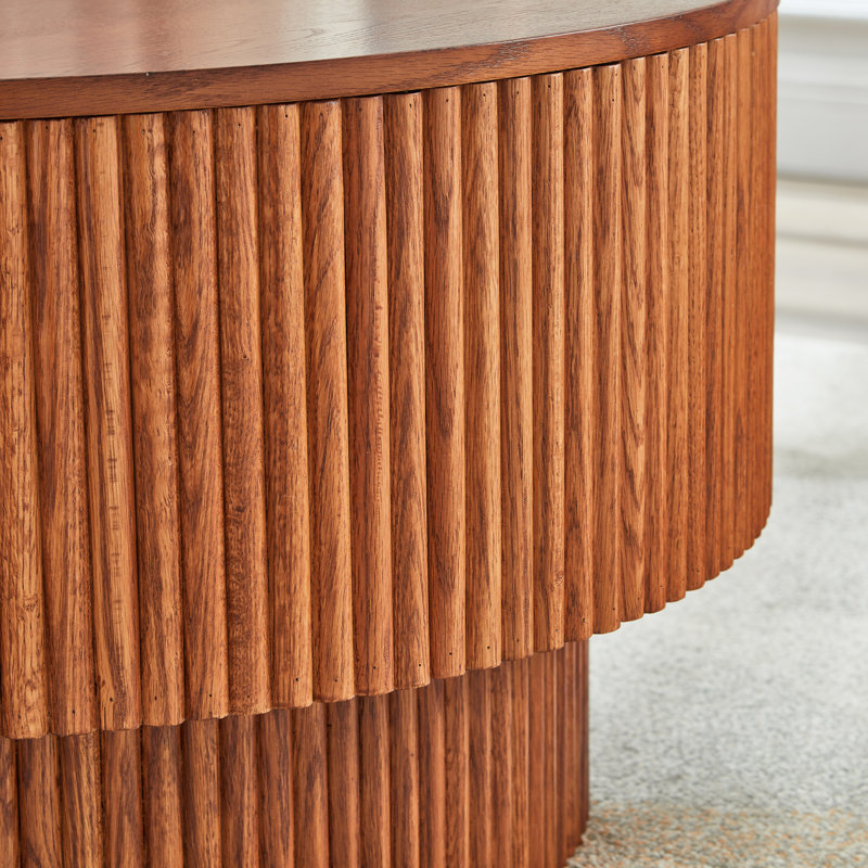 31.49" Wood Round Coffee Table For Living Room, Fluted Circle Coffee Table With Storage, Modern Handcraft Coffee Table For Apartment, Easy Assembly( 31.49"x31.49"x15.74")