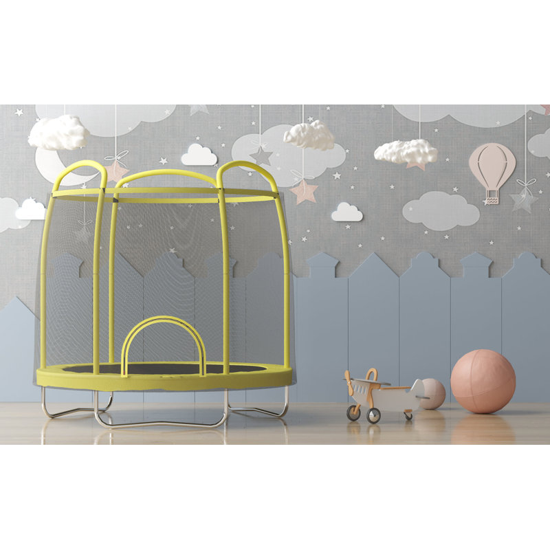 Yellow 7-Foot Kids' Round Trampoline with Enclosure