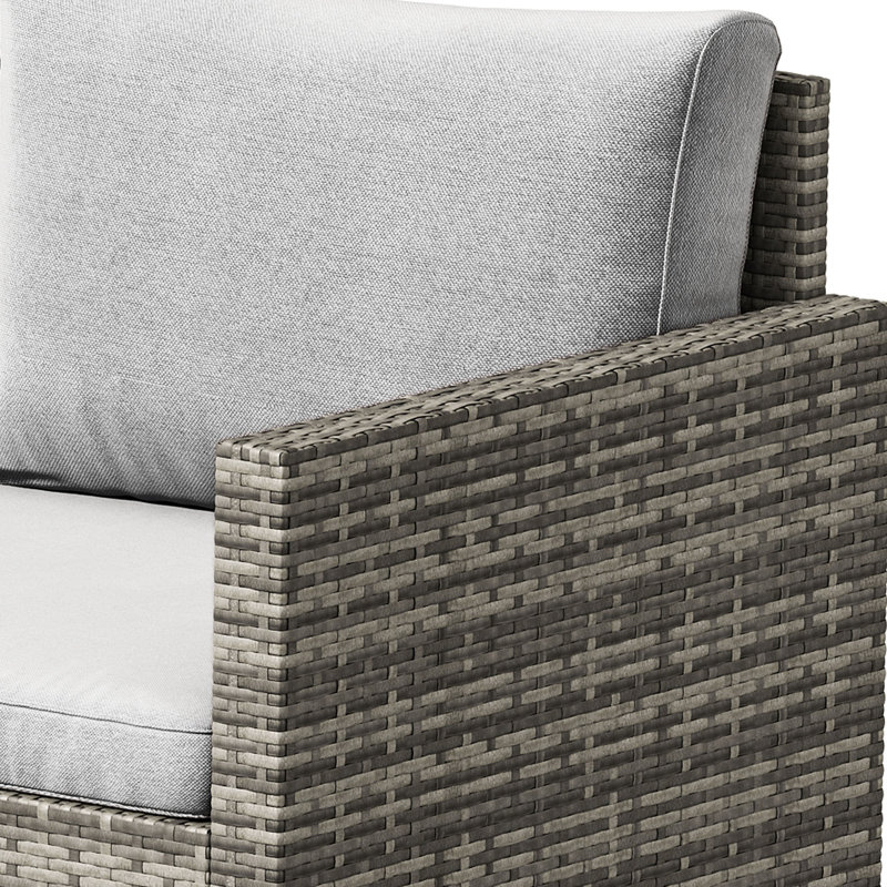  6 Pcs L-Shaped Patio Furniture Set Dining Table And Ottoman All Weather Wicker Outdoor Sectional Sofa Conversation Set