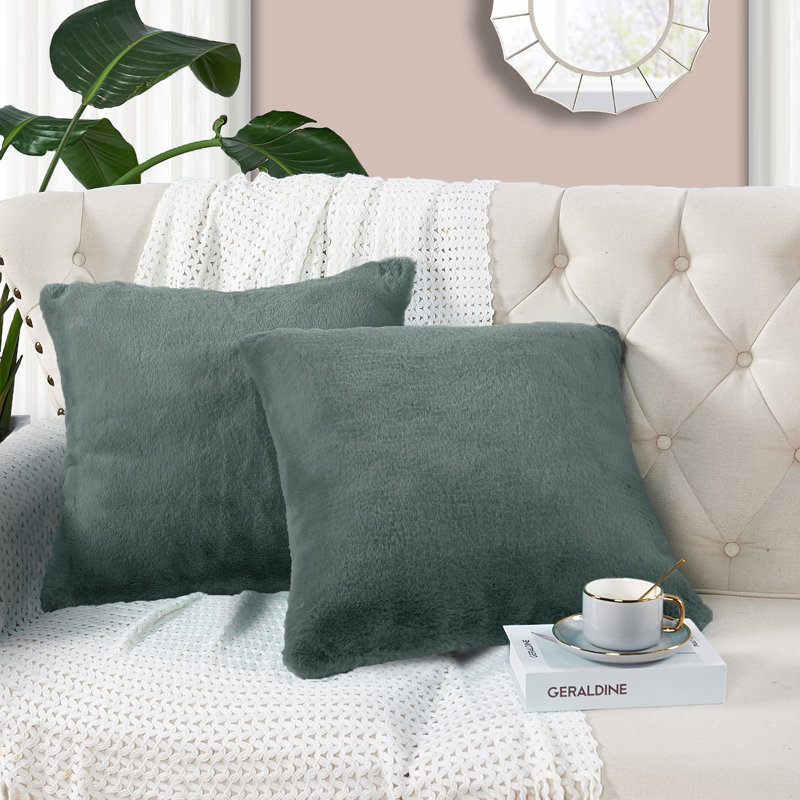  Faux Fur Throw Square Pillow Cover, Gunmetal