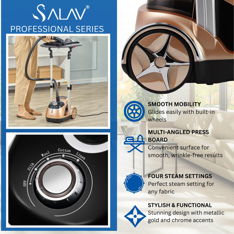Salav Pro Series Dual Bar Garment Steamer With Rotatable Ironing Board & Steam Selection Dial