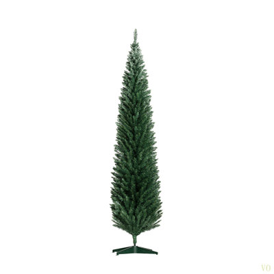 8' Artificial Pencil Christmas Tree, Slim Xmas Tree With 618 Realistic Branch Tips And Plastic Stand
