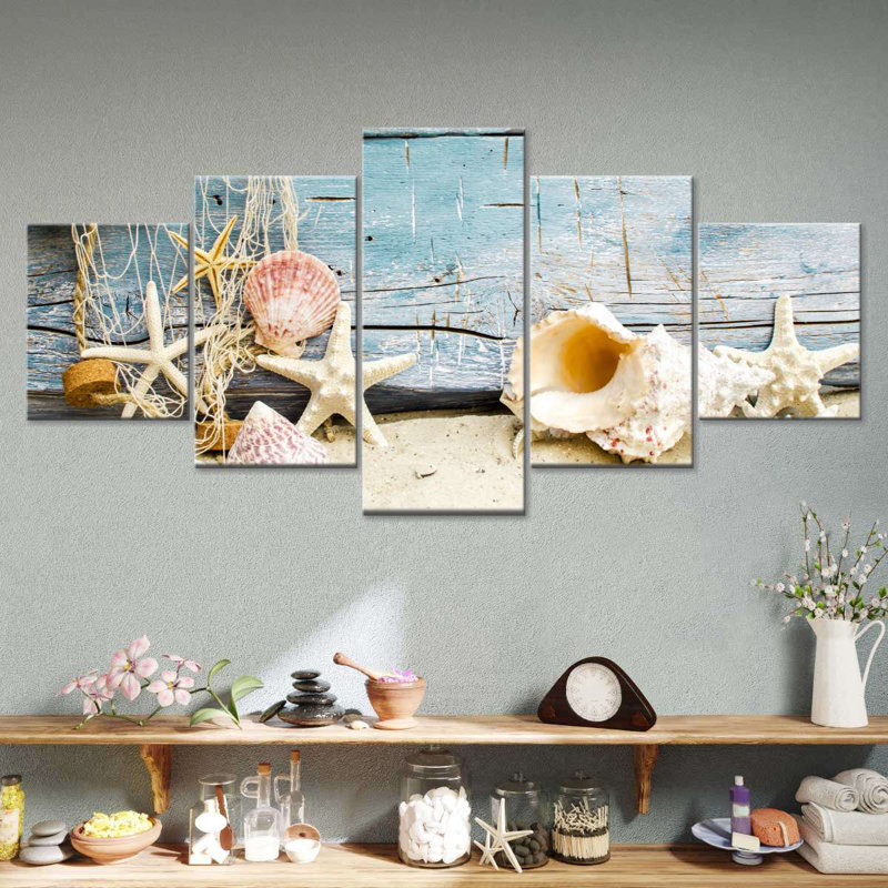 Ensemble de 5 coquillages sur toile Boardwalk, H 30 po x l 68 po x P 1,25 po