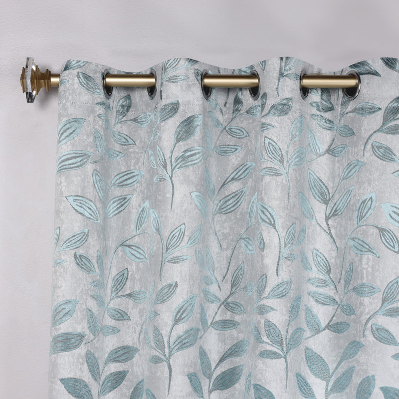 Finklea Floral Pattern Polyester Light Filtering/Room Darkening Rod Pocket Curtain Panels, 52" W x 120" L, Teal