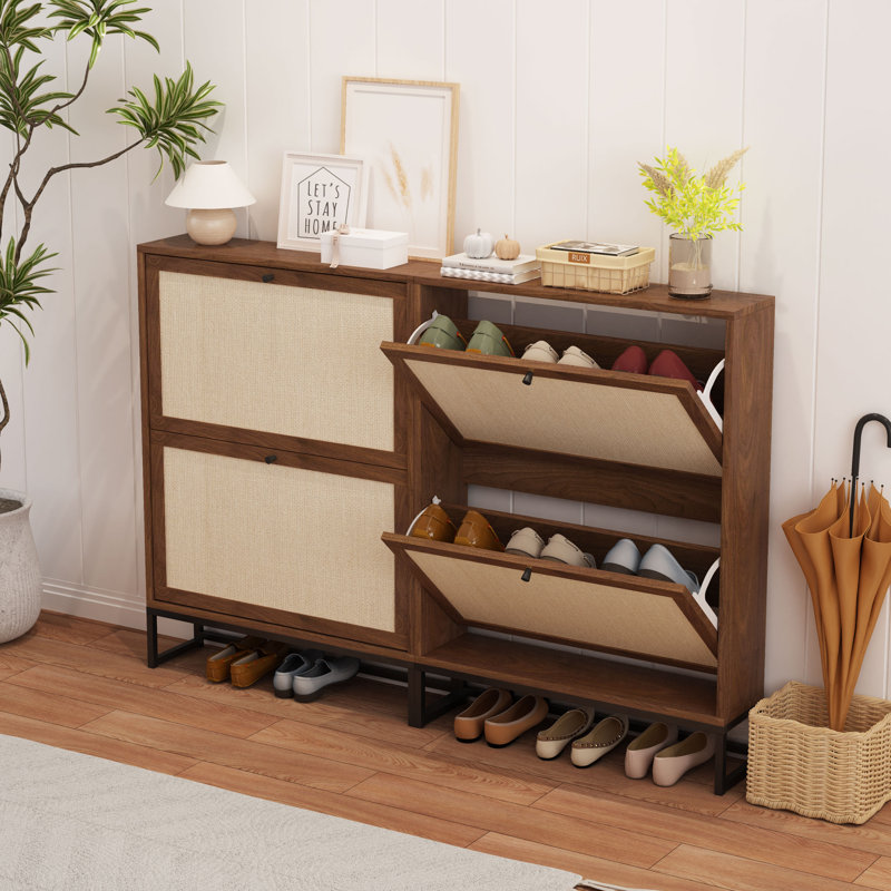 16 Pair Shoe Storage Cabinet, Walnut