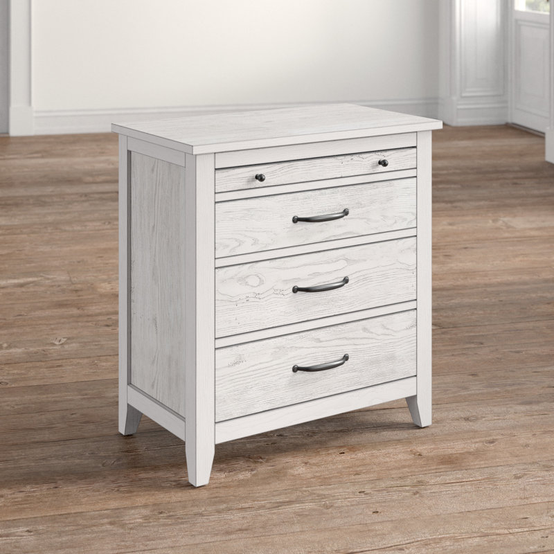 Transitional Gray 3-Drawer Nightstand with Pull-Out Tray