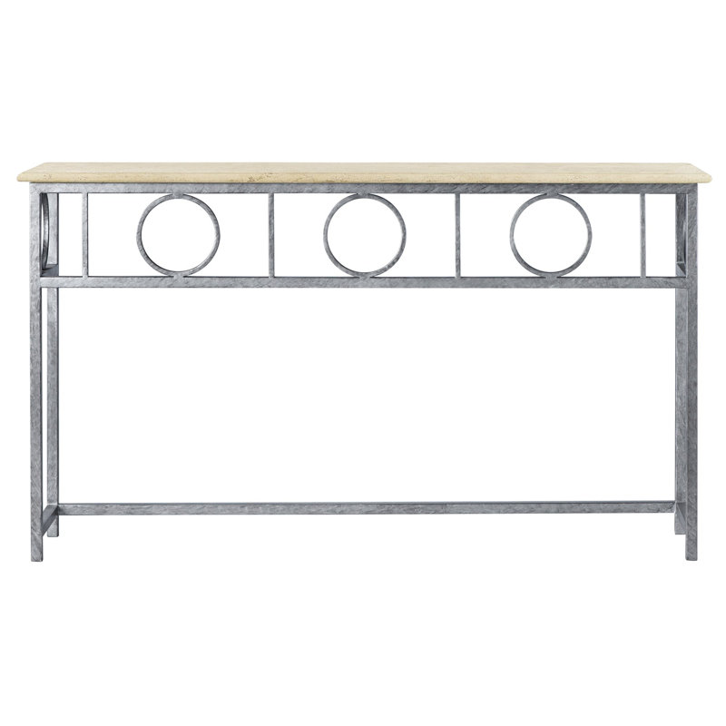 Hampton Console Table, Lite Travertine, Royal Silver