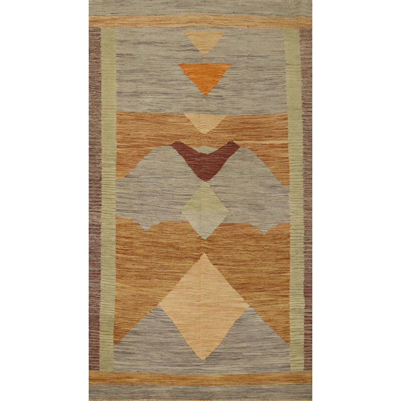 Tapis contemporain à motif géométrique kilim 5 x 8 dans des couleurs chaudes et naturelles