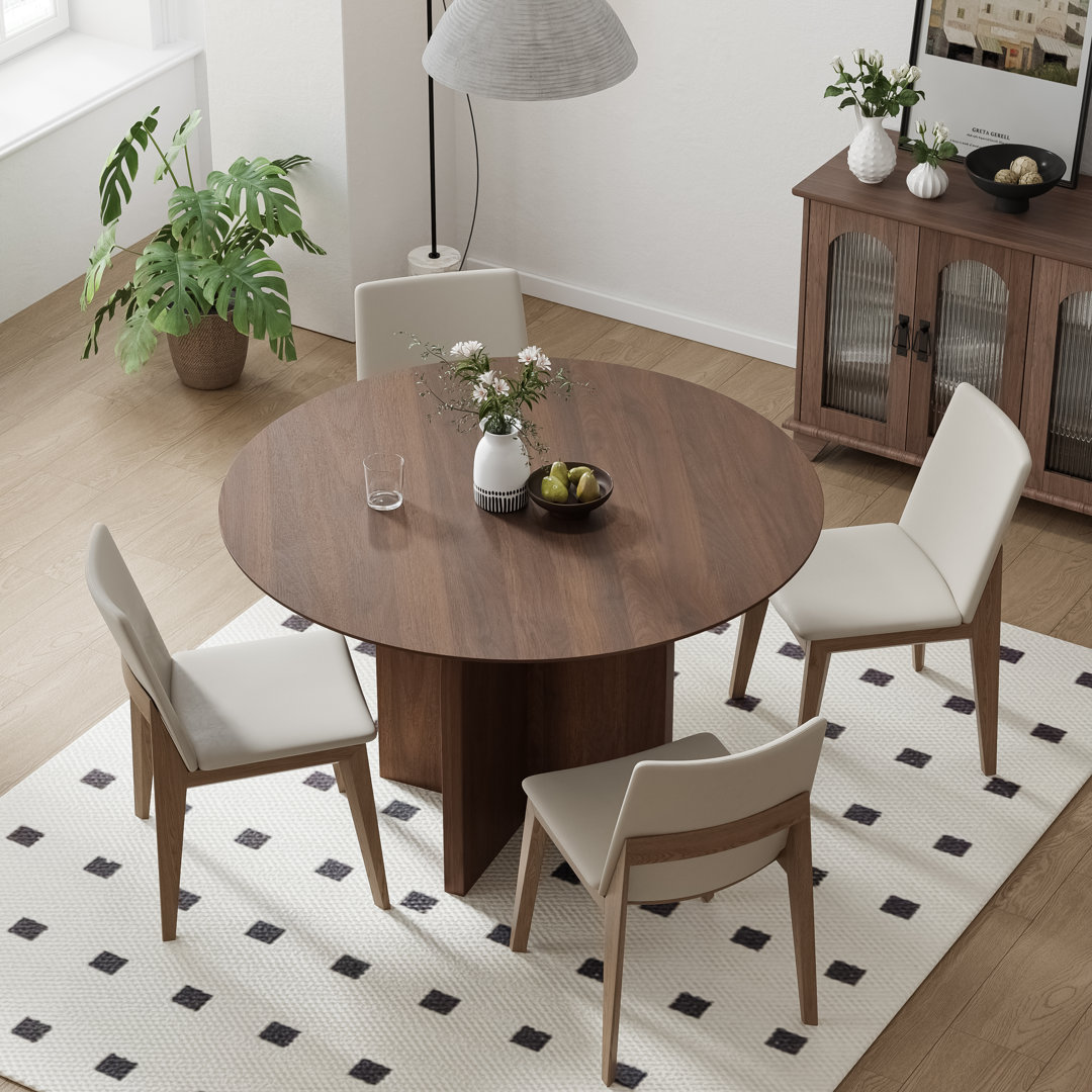 Roud Wood Dining Table Pestal Kitchen Table with Cross Legs Ebern Designs 