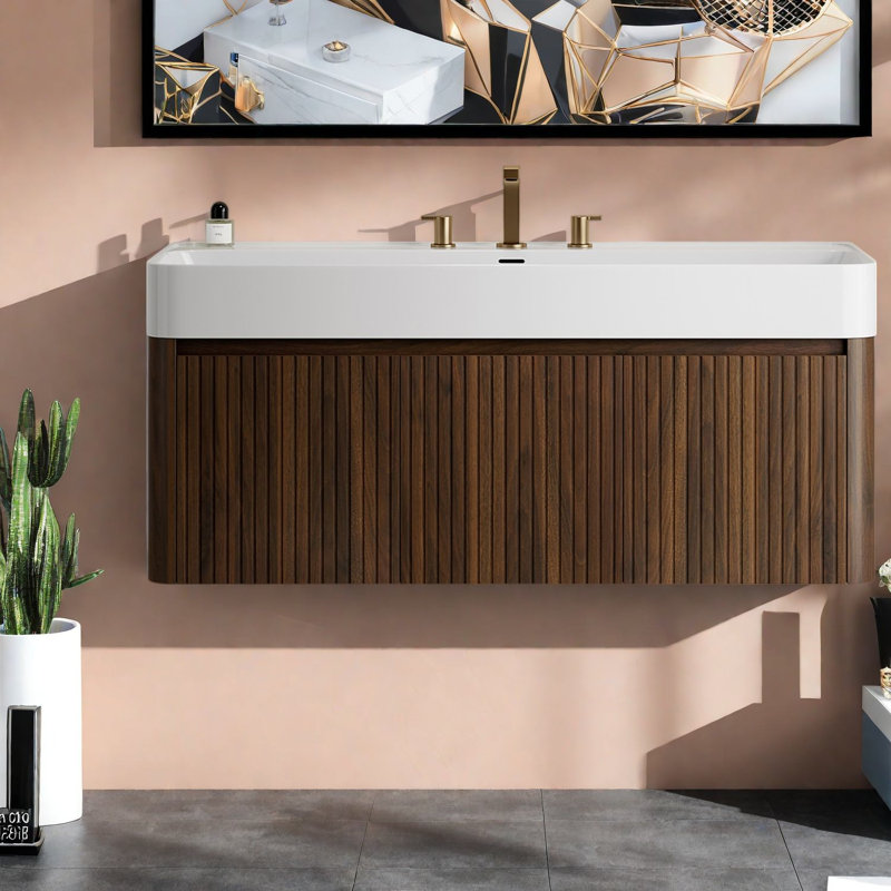 Meubles-lavabos modernes (incluant le meuble et le lavabo) 48 pouces en noyer, suspendus, 47.24