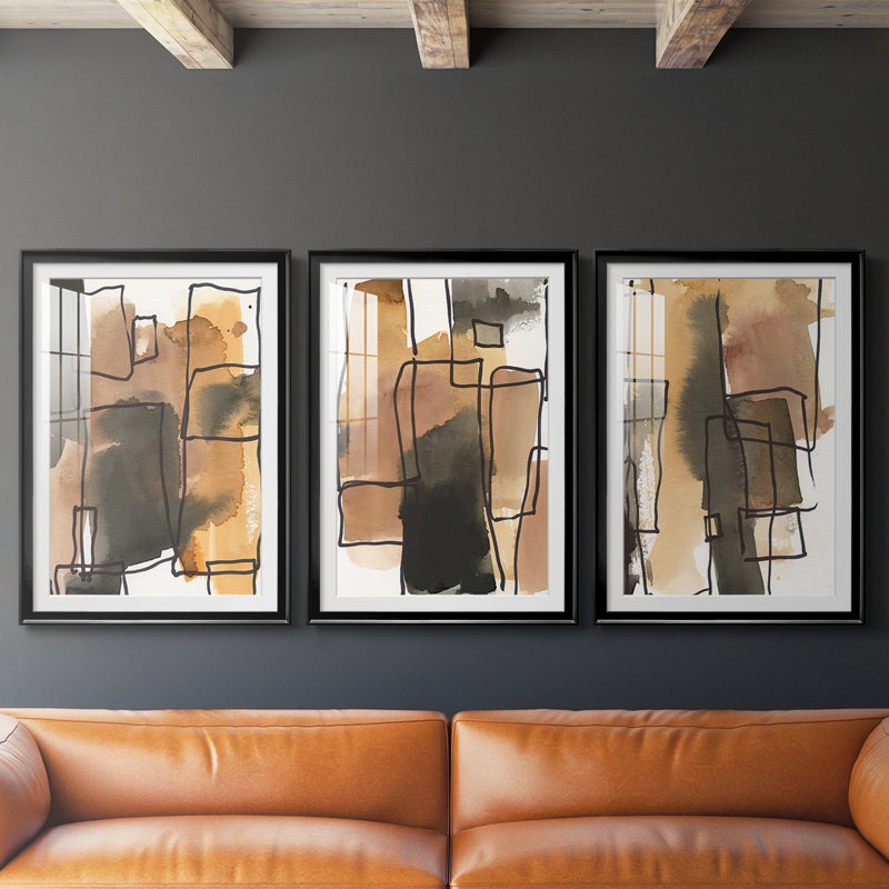 Retro Vibe I - Impression personnalisée de qualité supérieure avec cadre mat - 3 pièces, Noir, H 21 po x l 30 po