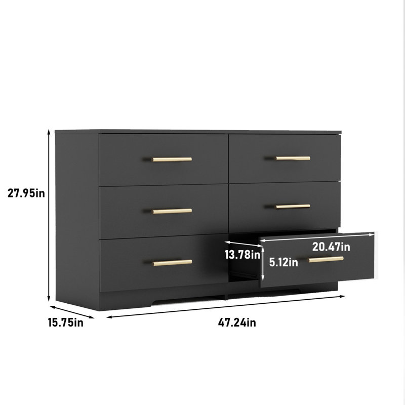 Large 6 drawers chest of drawer dressers table, Black