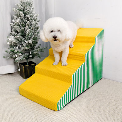 Escalier pour animal de compagnie en angle, large, en mousse souple 3/4 / 5 marches, escalier confortable pour petits chiens et chats avec housse à fermeture à glissière