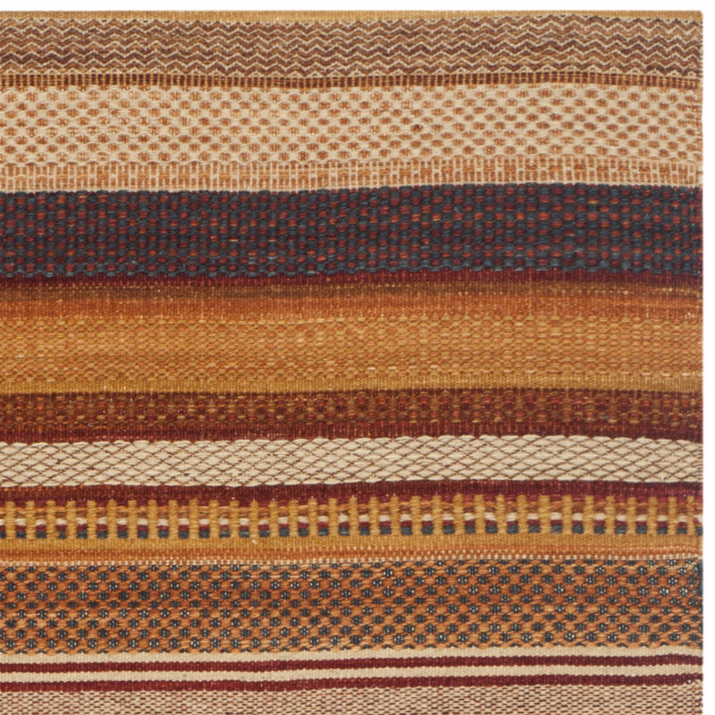 Tapis rayé en laine tissé à la main Carper, Rectangle 9 pi x 12 pi