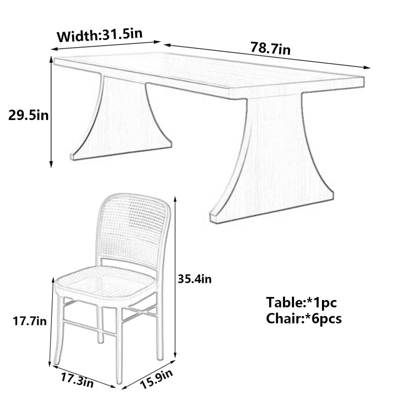 Table de salle à manger Modern, H 29,5 po x L 78,7 po x l 31,5 po