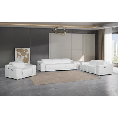 Divanitalia 6-Piece Modular Power Reclining Sofa, Loveseat, And Chair Set – 6 Recliners, Top Grain Italian Leather