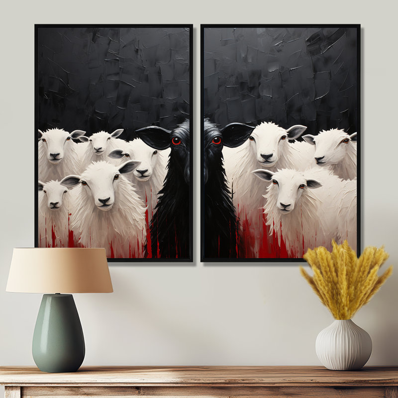 Troupeau minimaliste noir et blanc - art mural moderne gris, Noir, H 36 po x l 48 po