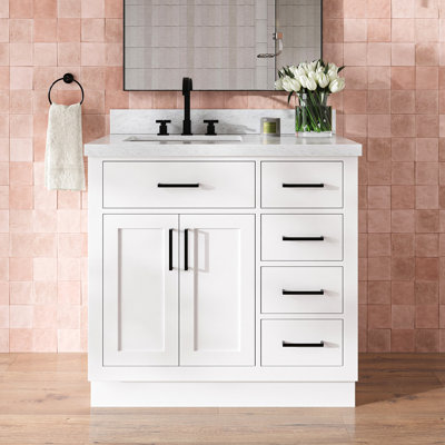 Tidworth 36'' Solid Wood Single Bathroom Vanity with 1.5'' Carrara Marble Top