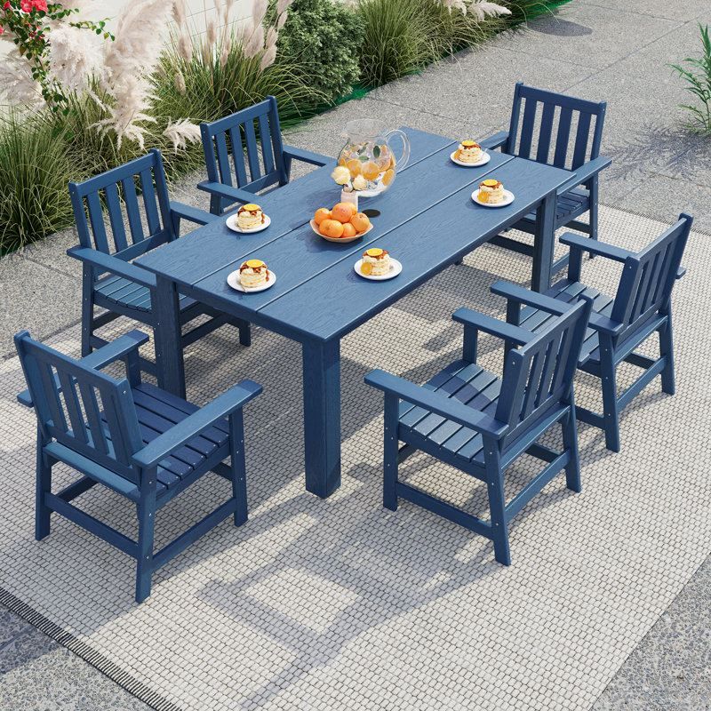 Ensemble de chaises de salle à manger d'extérieur 7 pièces, Bleu
