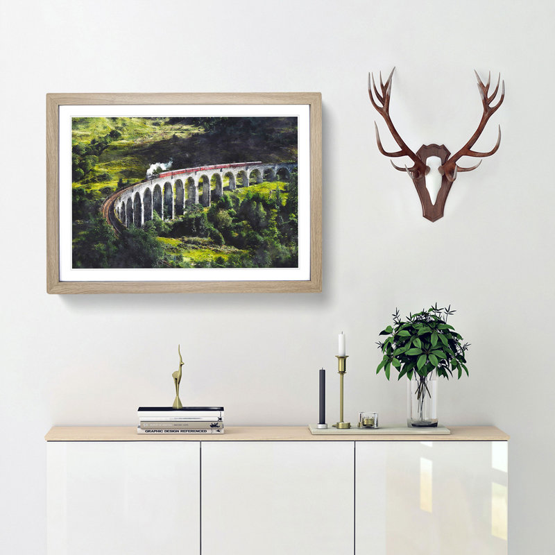 Steam Train in Scotland Abstract - Picture Frame Graphic Art Print, 33cm H x 45cm W x 2cm D, Oak Framed