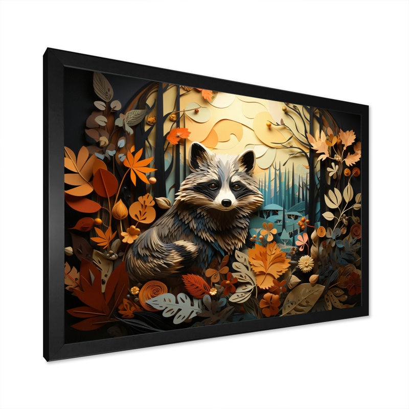 Curious Raccoon Collage I, H 34 po x l 44 po x P 1,5 po, Cadre photo noir