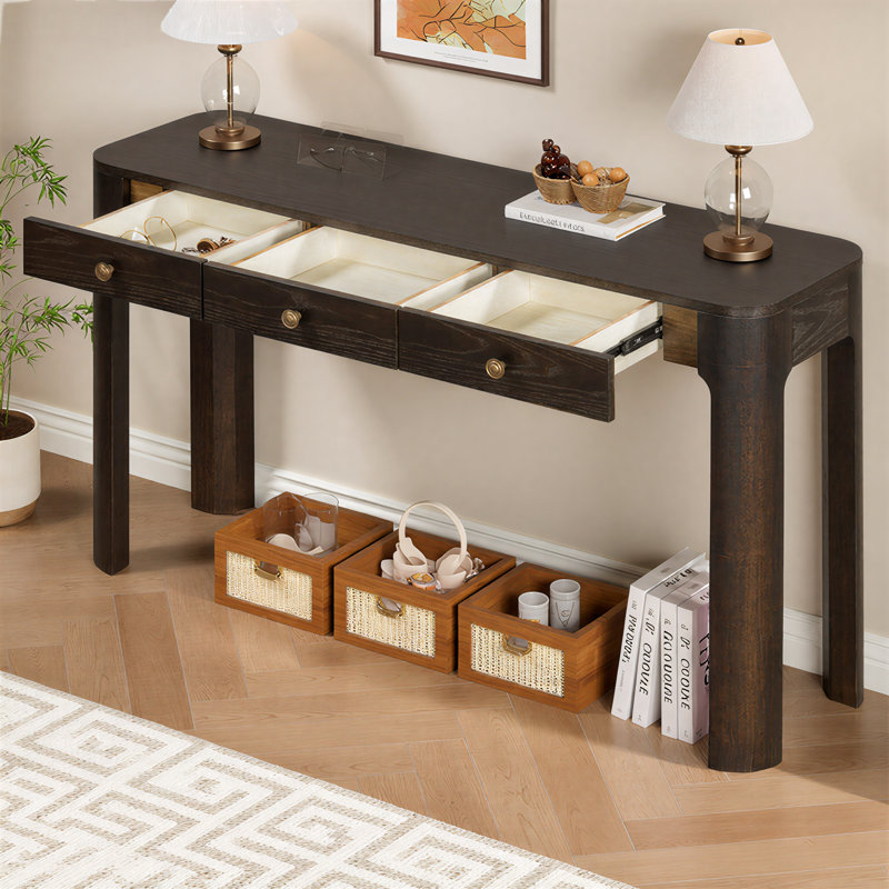 Console de 52,02 po avec coins arrondis pour la sécurité, table d'entrée avec tiroirs, table de canapé robuste pour le couloir et le salon