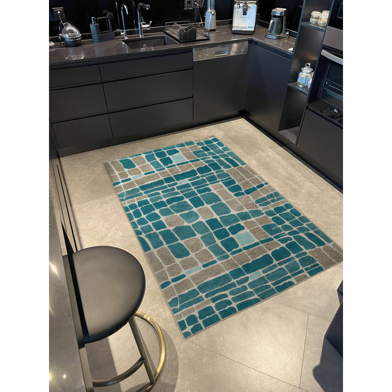 Tapis beige en polypropylène à imprimé numérique Bethesde, Tapis de couloir 3 pi 4 po x 8 pi 3 po