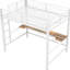 Lit de jeu double pleine grandeur avec bureau en mezzanine en métal et bureau à DEL, blanc, fonctionnel, bureau sécuritaire, cadre solide, rangement pratique