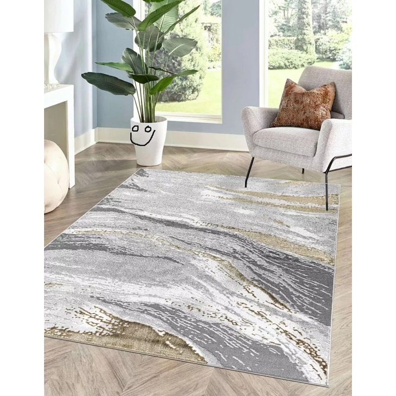 Abstract Flatweave Shag Area Rug, Rectangle 120 x 170 cm