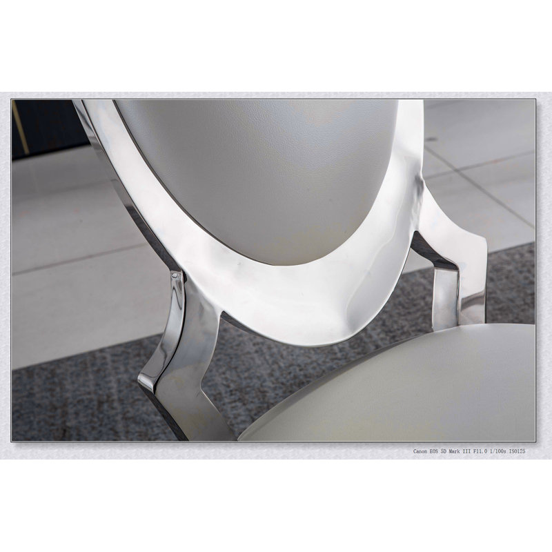 Ensemble de 2 chaises en similicuir avec dossier ovale, pieds en acier inoxydable, Argent argent, Blanc