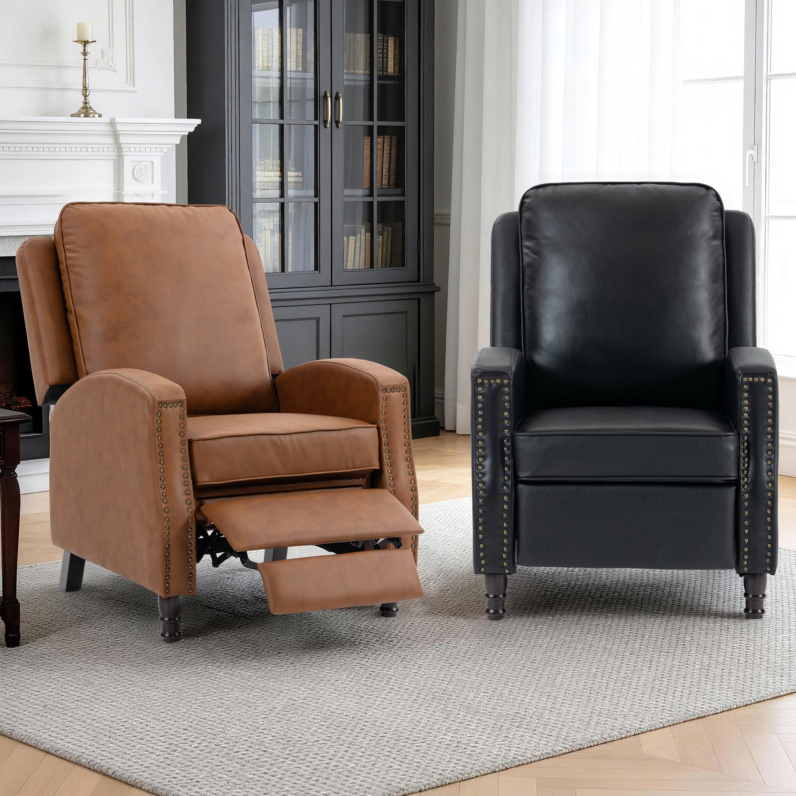 29" Genuine Leather Manual Recliner, Brown