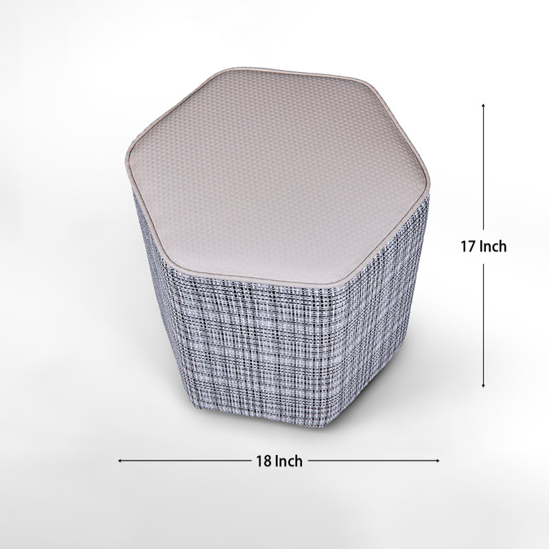 Fully Assembled Faux Leather and Textured Basketweave Round Ottoman, Gray