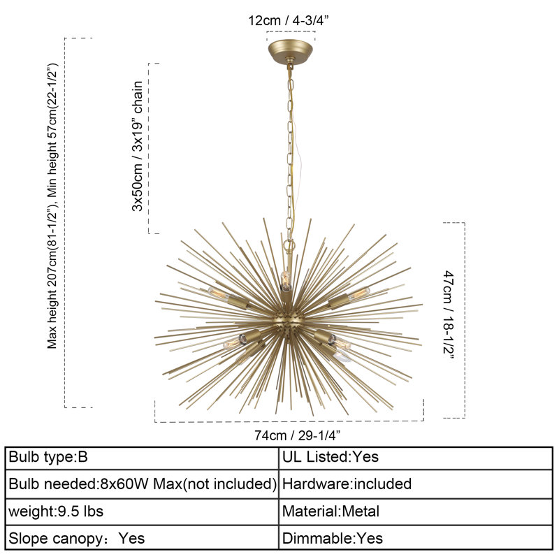 29" Gold Sputnik Chandelier 8 Lights