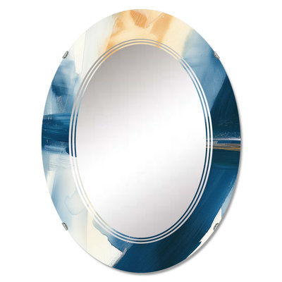 Indigo Panneau I - Miroir moderne imprimé - Miroir mural ovale ou rond