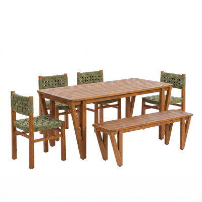 Ensemble repas pour 6 personnes en bois d'acacia avec osier tissé Hapeville
