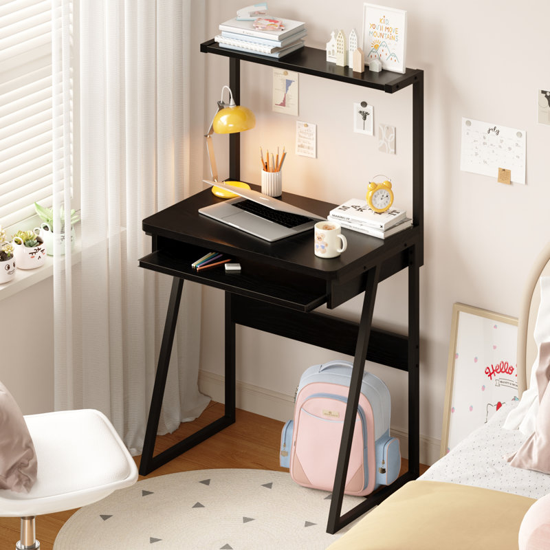 Bureau d'ordinateur à 2 niveaux avec plateau à clavier pour petits espaces Bureau d'écriture 28 pouces, Noir