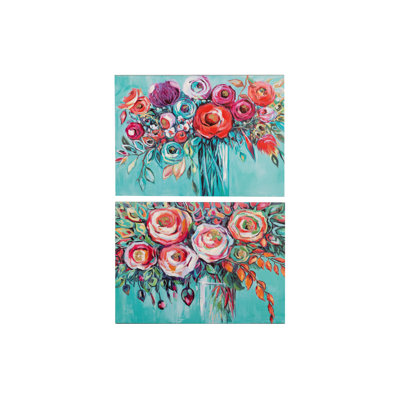 Flowers Set 2 Canvas 40% Hand Painted 70X3X50 Cm - 2 Piece Wrapped Canvas Print Set