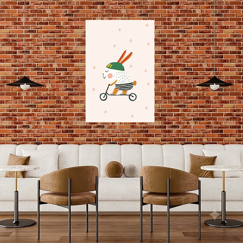«Happy Bunny Ride», impression d'art mural fantaisiste et contemporain, H 48 po x l 32 po