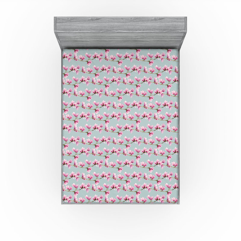 Drap-housse Ambesonne, Drap-housse de taille très grand, Rose, bleu pâle, gris / floral