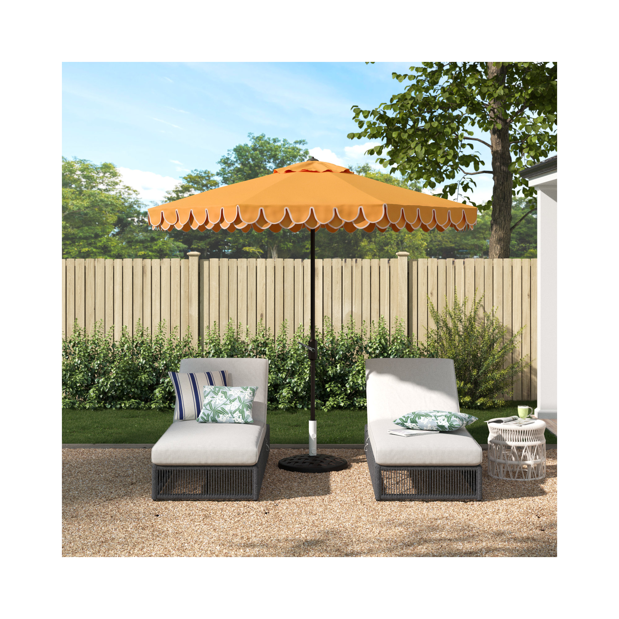 Iago Outdoor Umbrella, Brown, Yellow/White