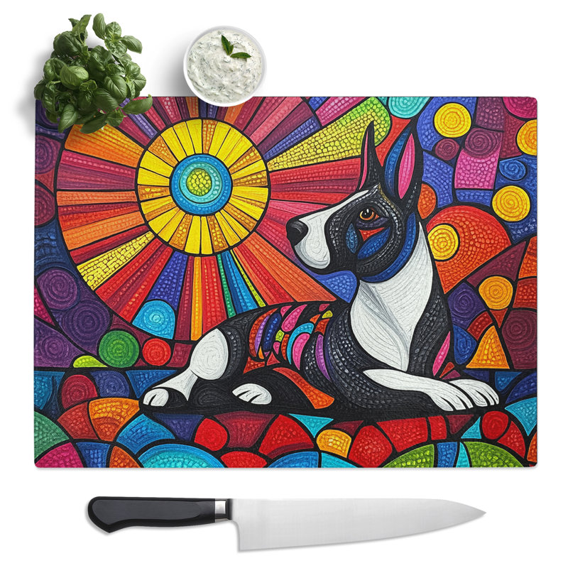 English Bull Terrier Dog  Glass Chopping Board