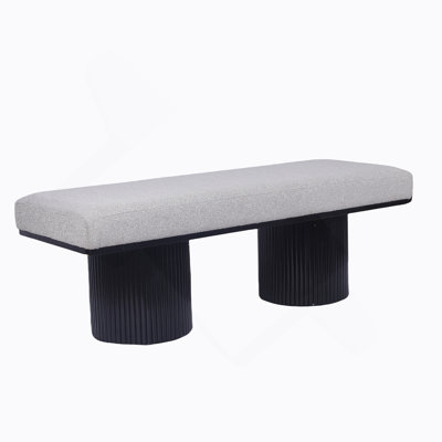 Upholstered Bench With Black Chunky Legs Light Grey Boucle Fabric Contemporary Style Bed-End Bench For Bedroom Living Room