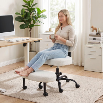 Fauteuil de bureau à jambes croisées, fauteuil de méditation pivotant à 360°, blanc crème